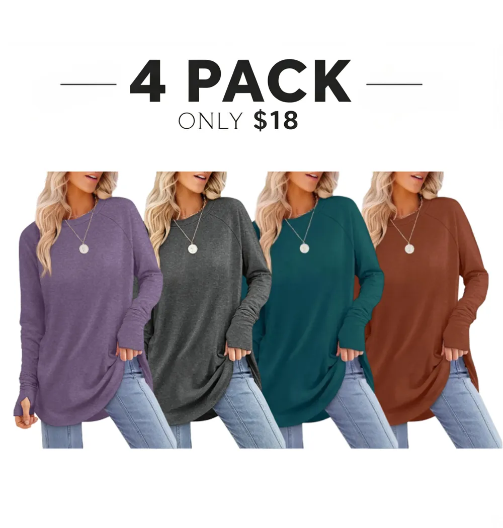 Womens Long Sleeve Round Neck Tunic Tops
