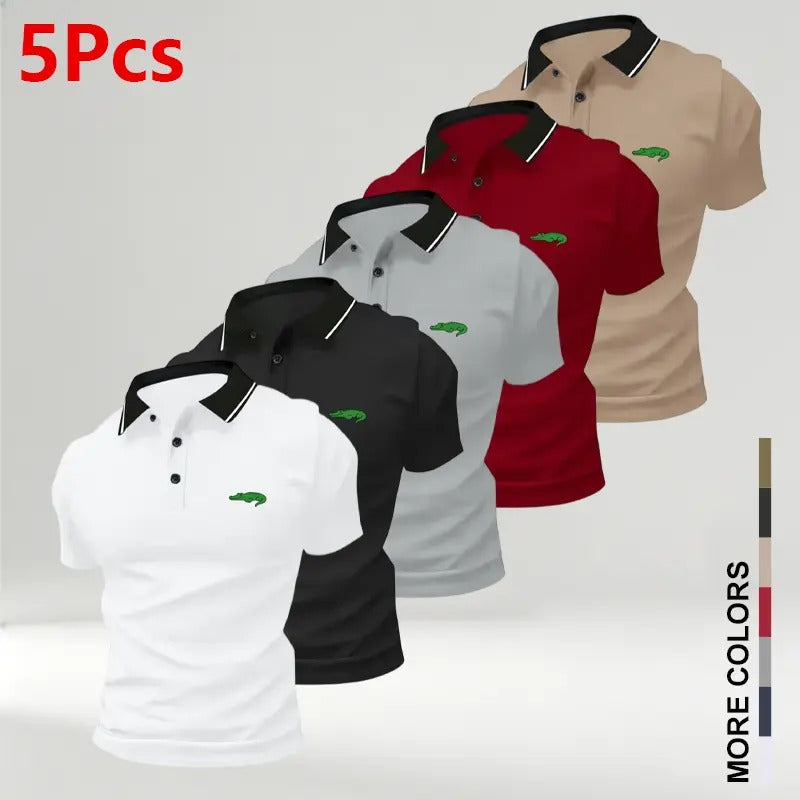 Men's Crocodile Print Polo Shirts, Breathable Anti-Wrinkle Short