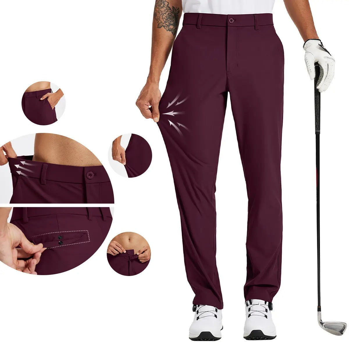 Men's Straight Fit Button Golf Pants Lightweight Quick Dry Stretch Business Casual Work Trousers