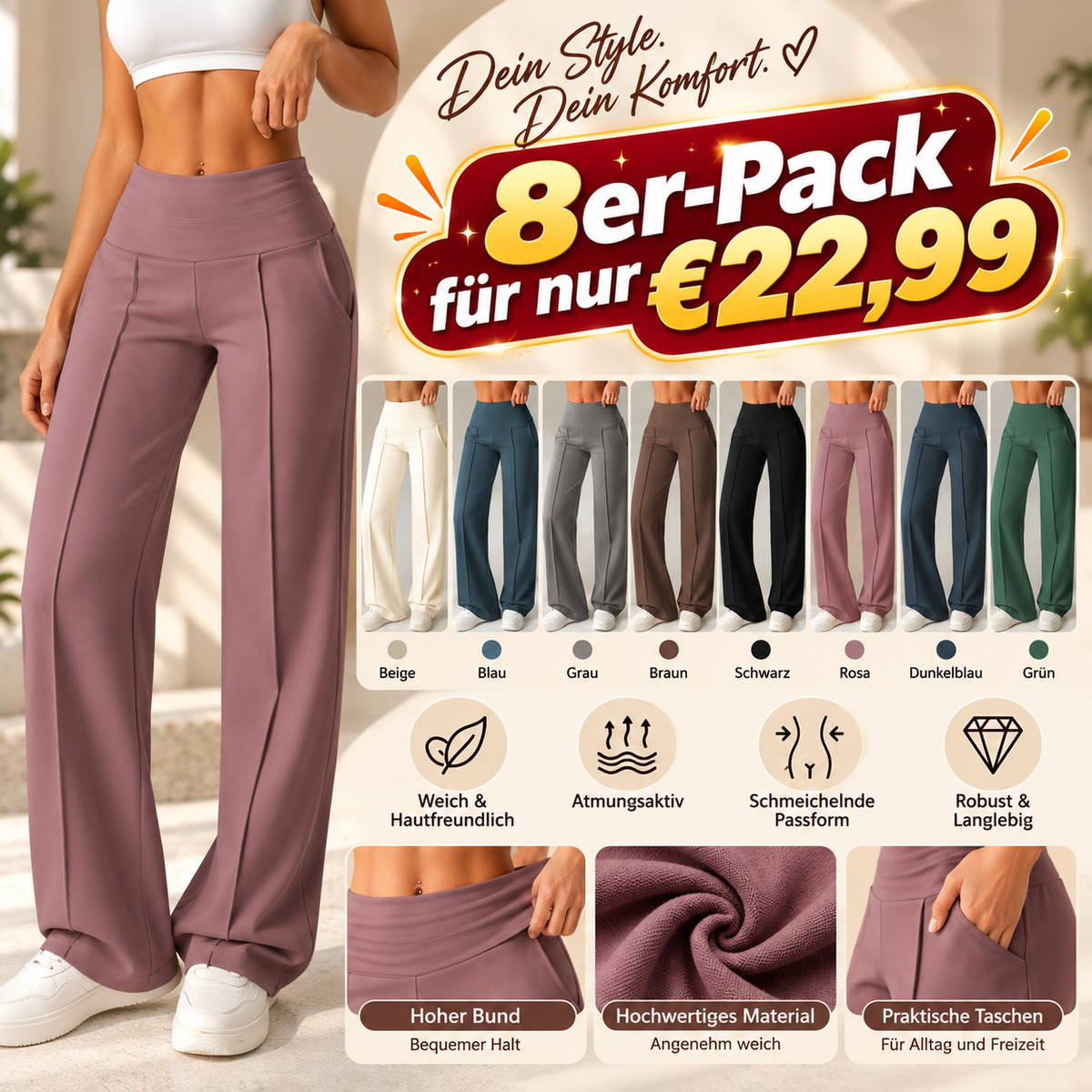 Nur noch heute im Angebot – Damen-Yogahose mit hoher Taille