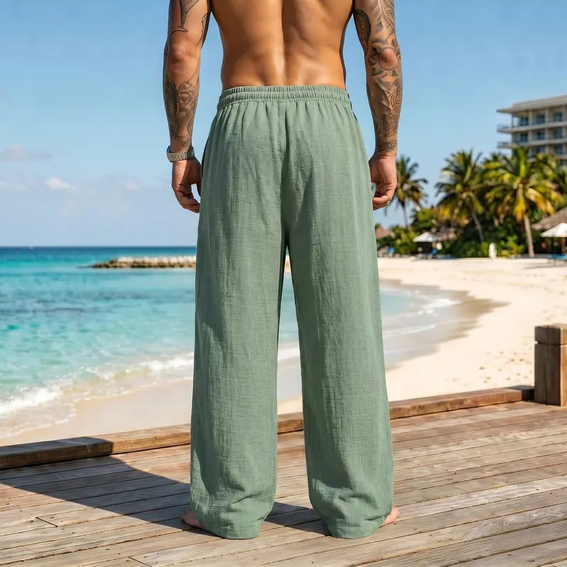 Men's Summer Lightweight Casual Retro Pants – Loose Fit Drawstring Breathable Pants for Indoor & Outdoor Wear