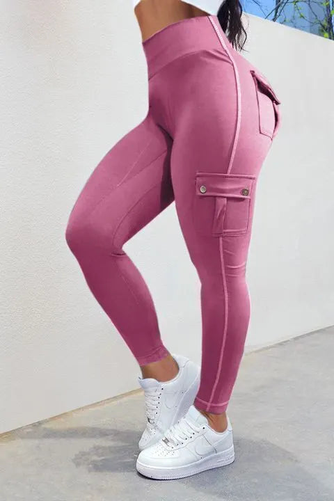 Solid Flap Pocket High Waist Sports Leggings