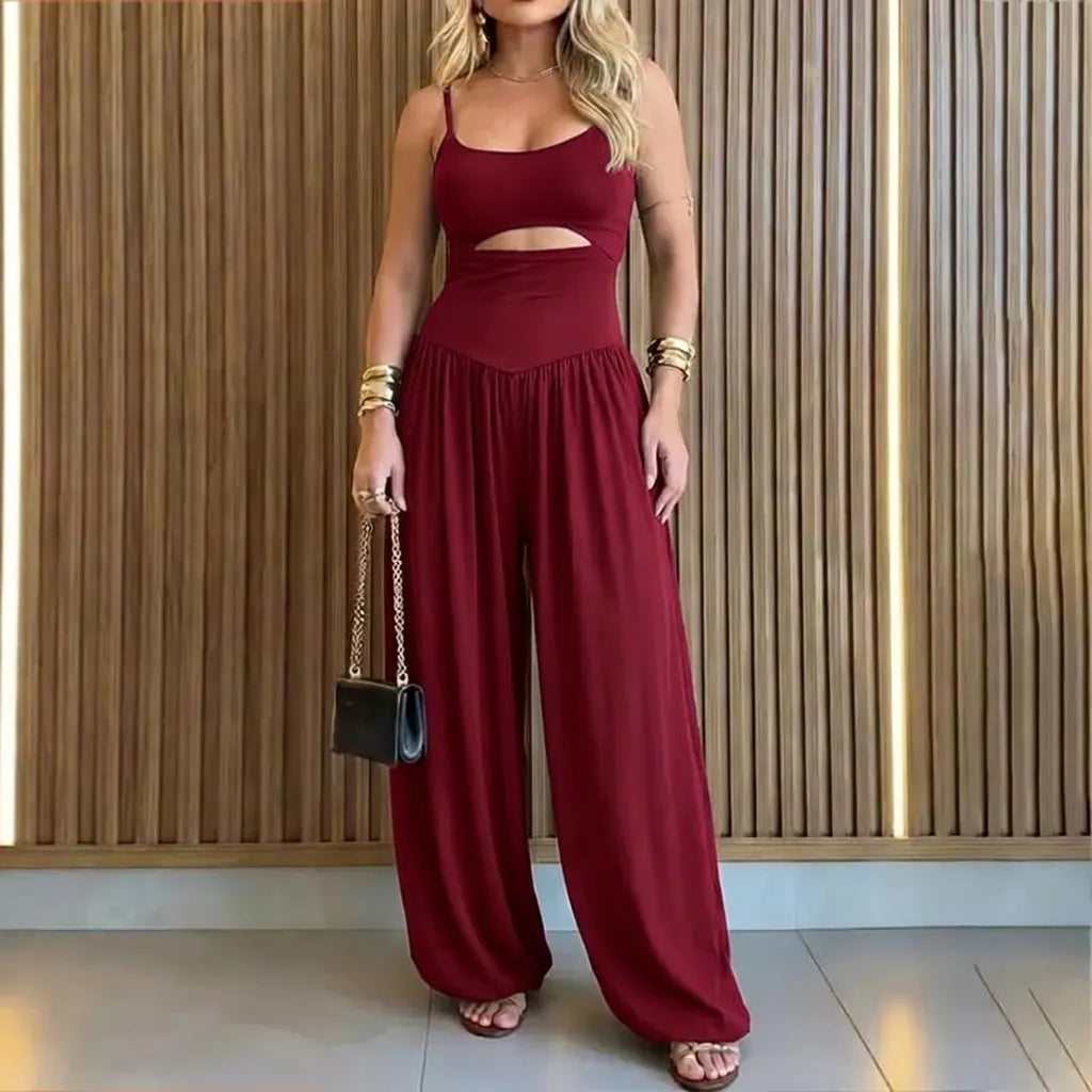 Women's Backless Cut-Out Cami Jumpsuit with Pockets