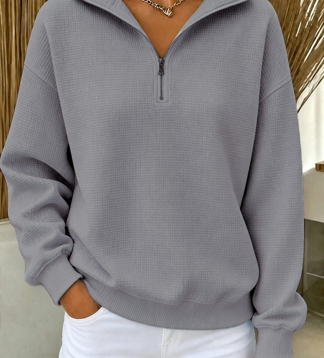 RAUSVERKAUF🔥 Damen Waffel-Strick Sweatshirt mit Viertelreißverschluss