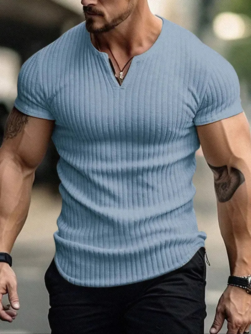 Men's Spring/Summer Striped V-Neck Short-Sleeve T-Shirt