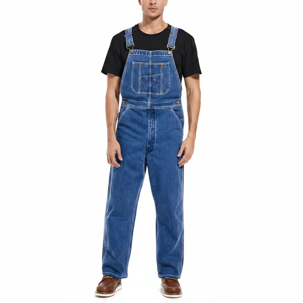 Men's Heavy-Duty Denim Bib Overalls – Rugged Workwear with Utility Pockets