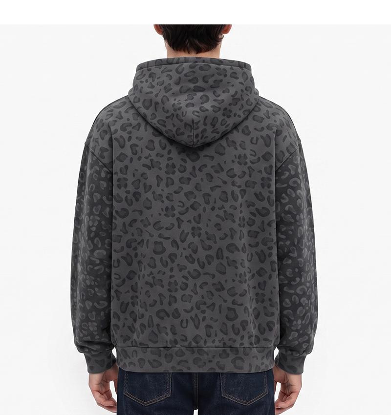 Unisex 100% Cotton Leopard Print Loose Fit Hoodie for Fall & Winter