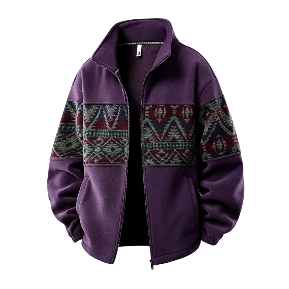 Men's Ethnic Pattern Full-Zip Fleece-Lined Long-Sleeve Jacket
