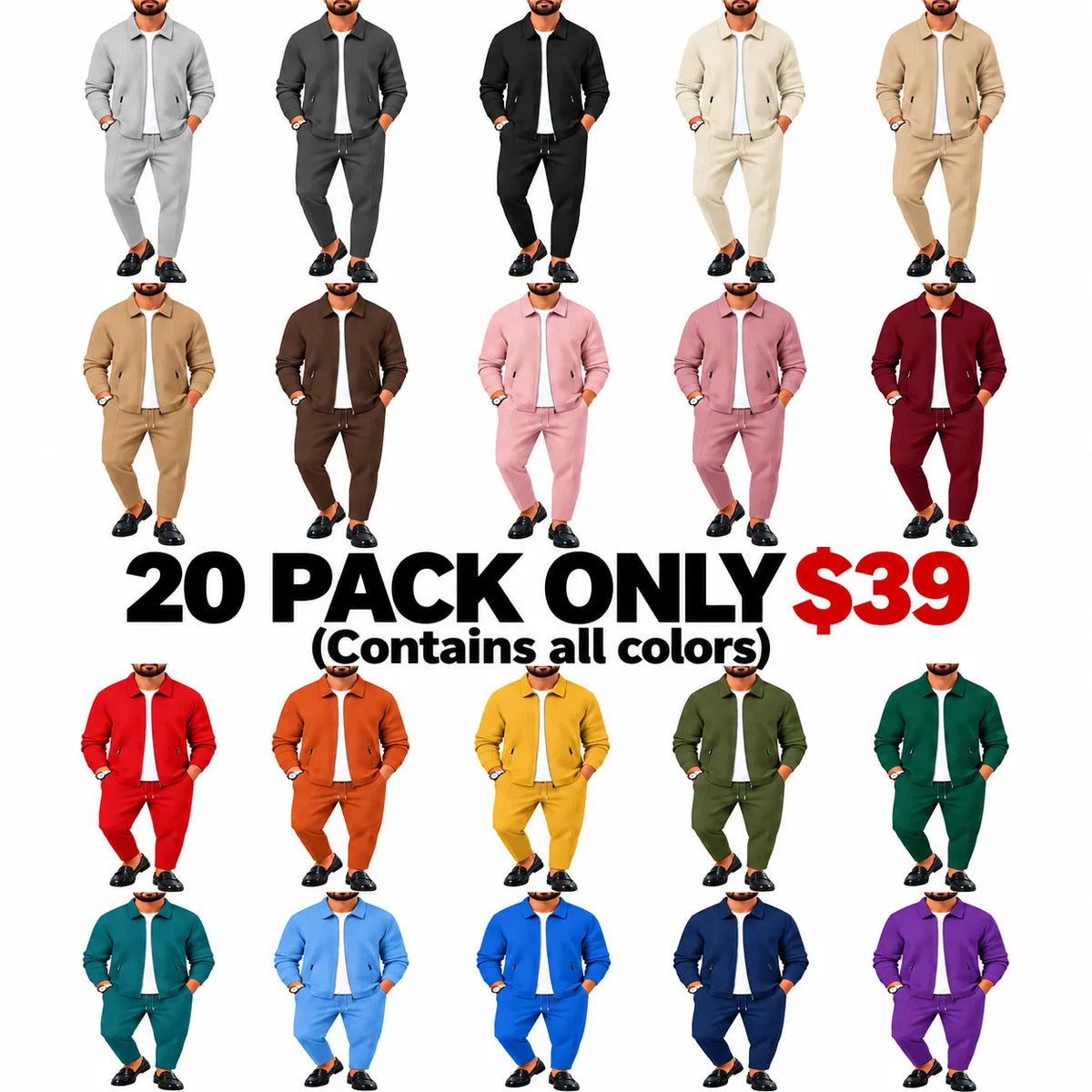 Men's 2-Piece Athletic Fitted Polyester Tracksuit Set