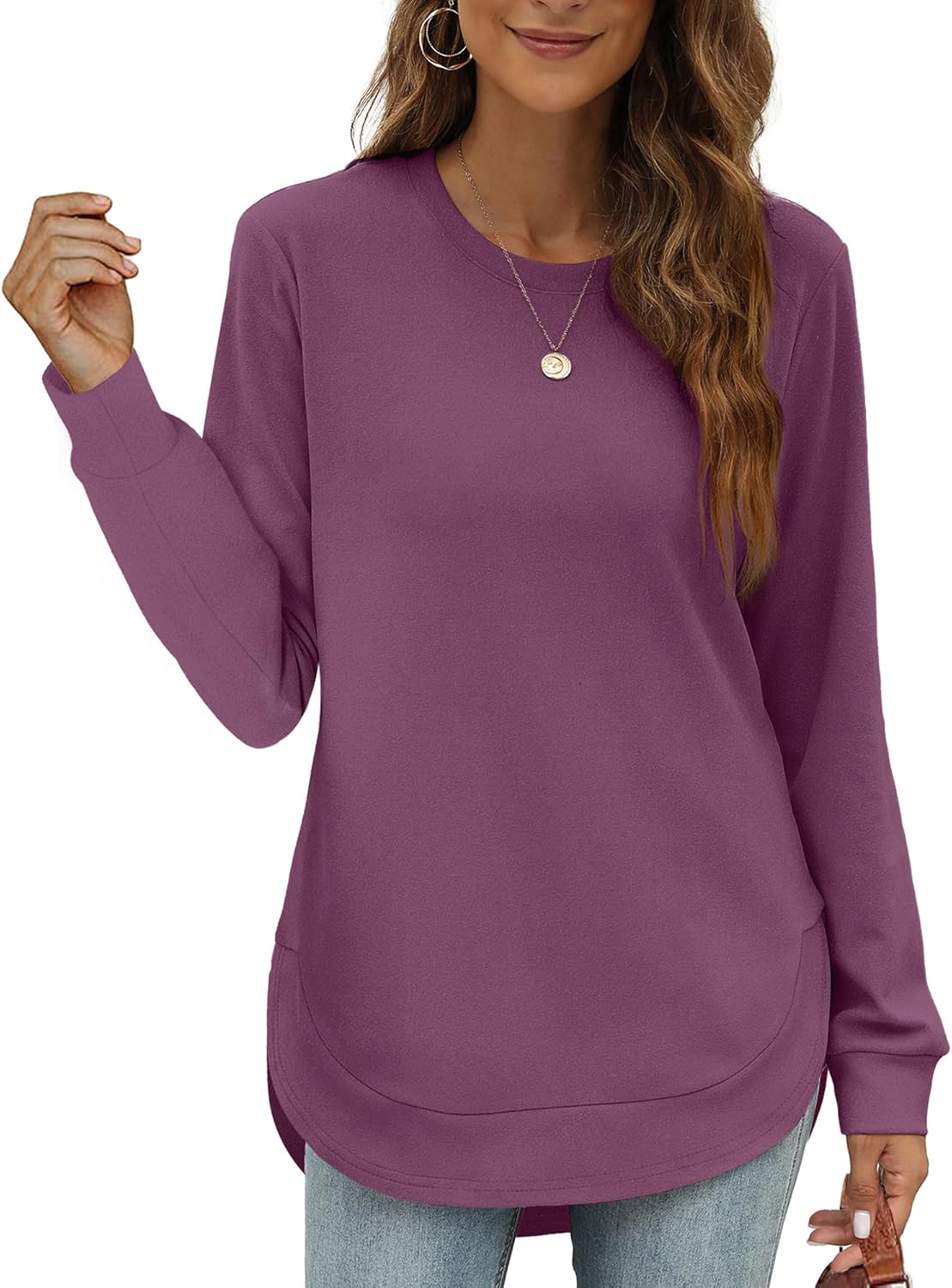 💖2026 Autumn's Sale 80% OFF✨🍂Women's Sweatshirt Crewneck Long Sleeve Shirts High Low Tops Curved Hem