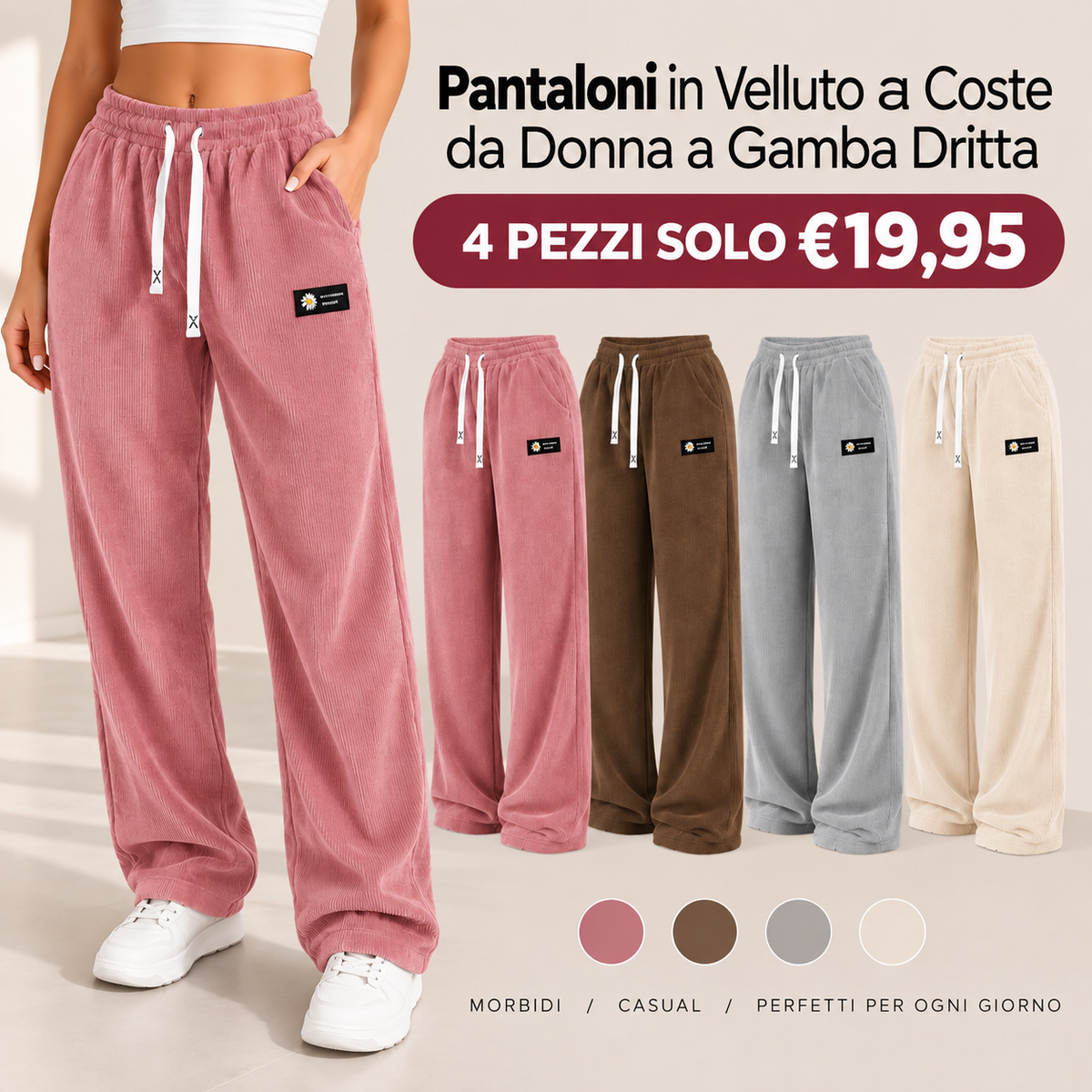 Pantaloni da Donna in Velluto a Coste a Gamba Dritta – Vestibilità Comoda
