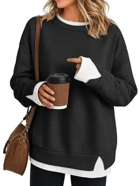 Damen Oversize Sweatshirt mit Rundhalsausschnitt im Lagen-Look