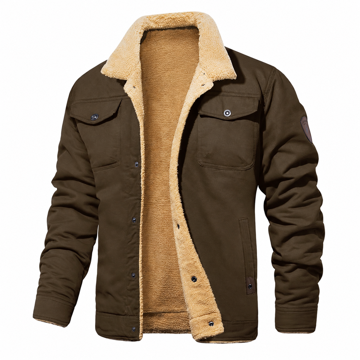 Men's Fitted Sherpa-Lined Soft Cotton Fleece Windproof Trucker Cargo Jacket