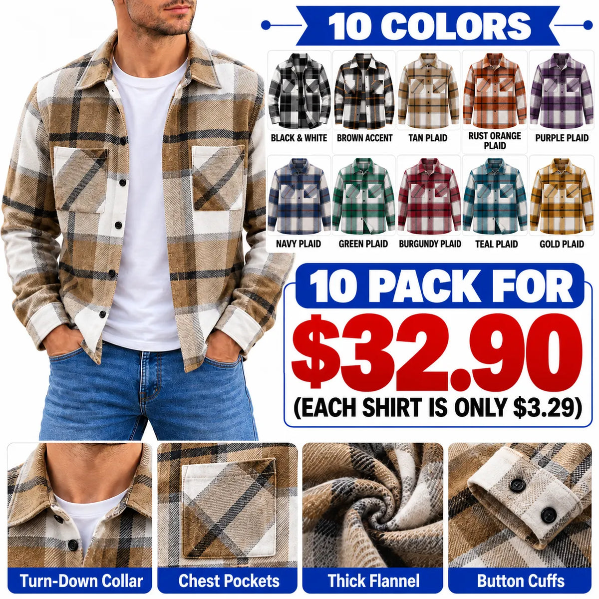 Men's Casual Plaid Flannel Shirt