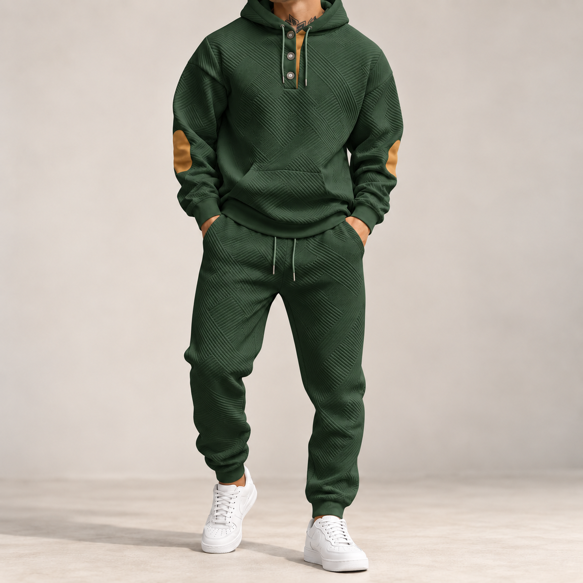 Men's Premium Textured Hoodie & Jogger Set | Embossed Knit Tracksuit