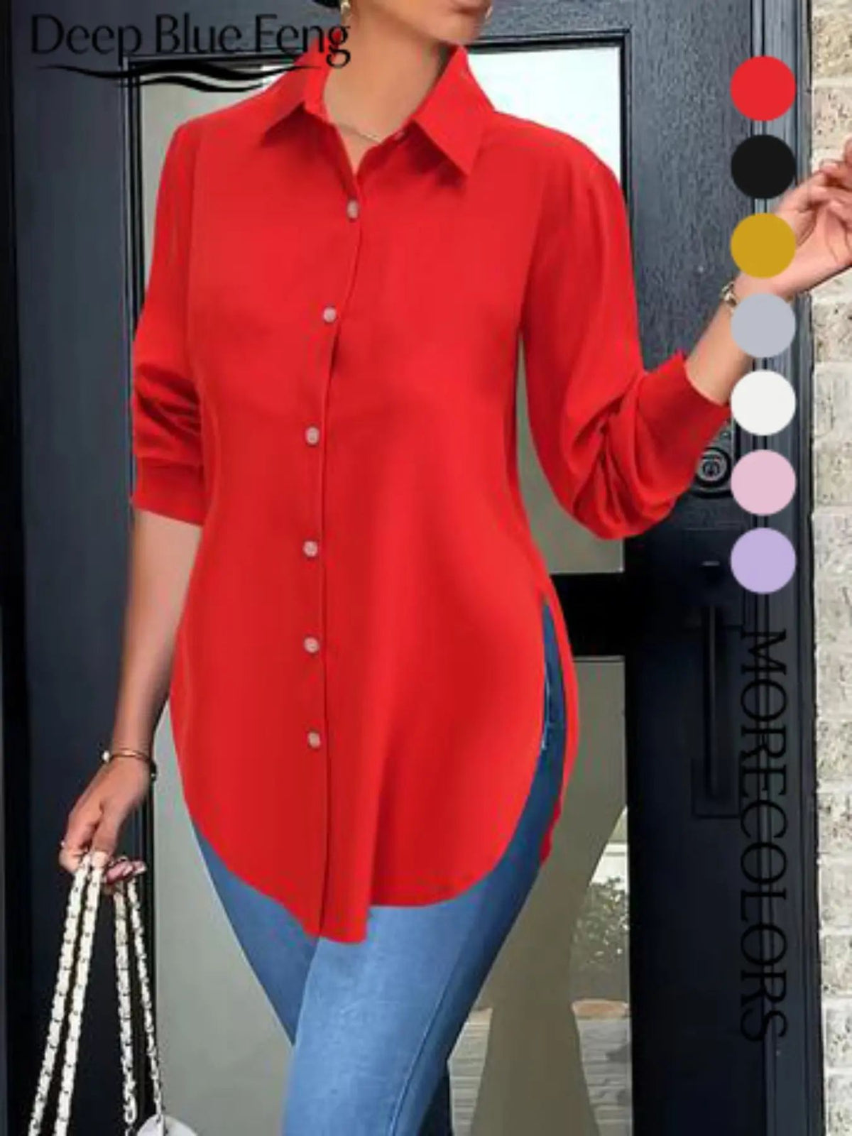 Women's Collared Long Sleeve Shirt, Fitted Outer Shell, Moderate Fabric Thickness, Casual Style, Spring & Fall Wear