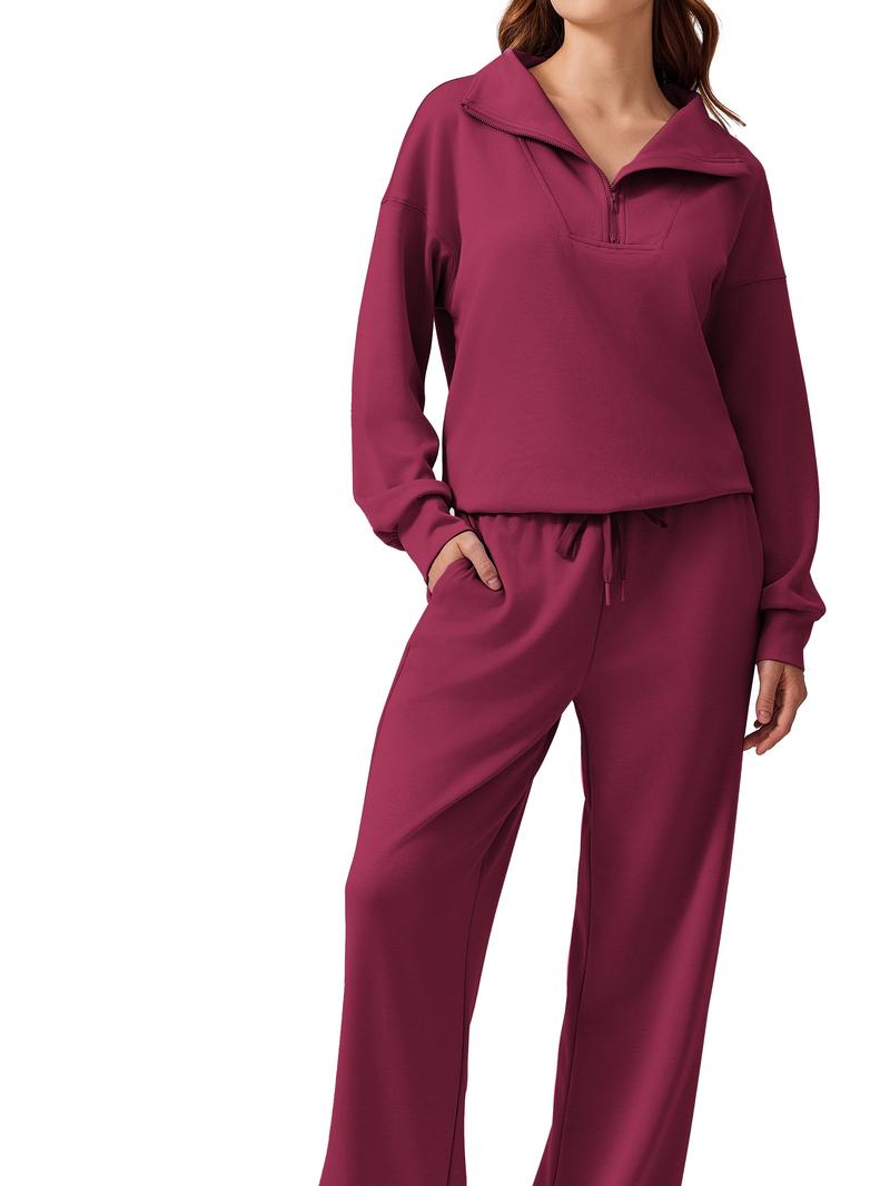 Women's Cotton-Blend Lightweight Relaxed-Fit Half-Zip Tracksuit Set