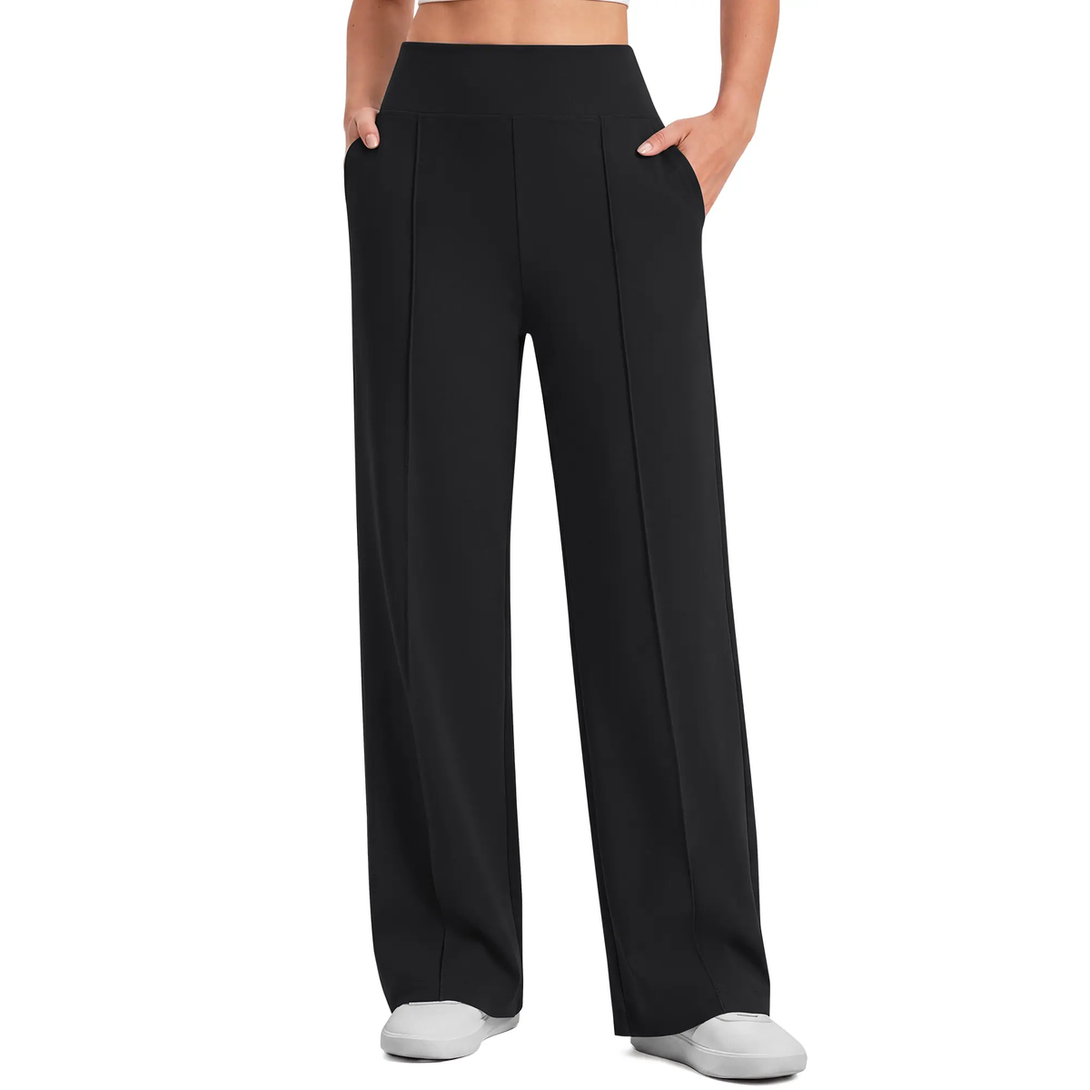 Women's High-Waist Wide-Leg Pants with Pockets Mutecho