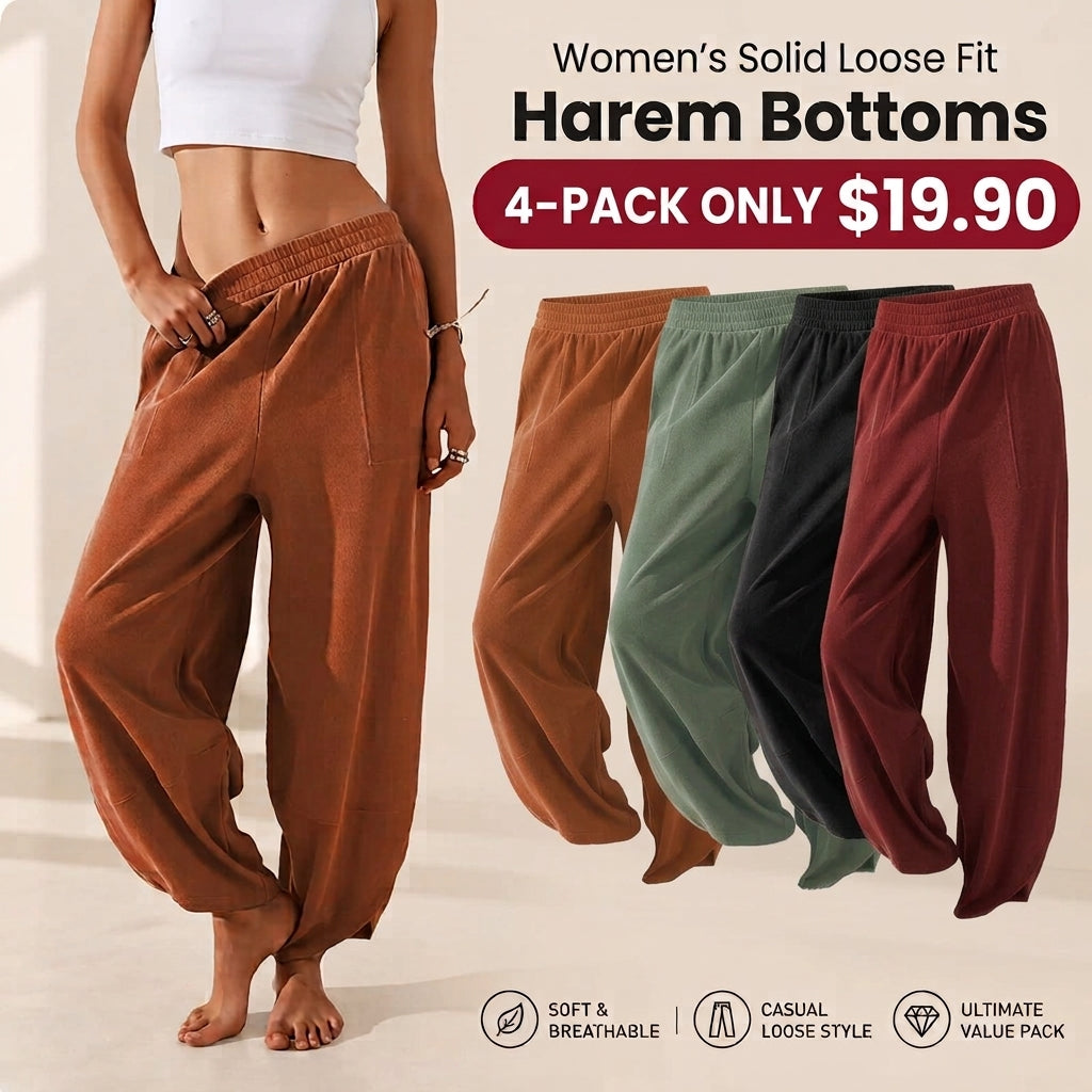 Womens Baggy Wide Leg Pants Casual Elastic Waisted Palazzo Harem Pants with Pockets