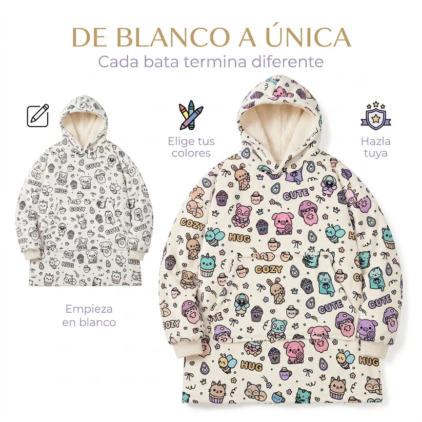 Bata para colorear 🎨 Crea un diseño único ☁️ Suave, cálida y súper cómoda 🧠 Creatividad y diversión sin pantallas 🎁 24 rotuladores incluidos de regalo
