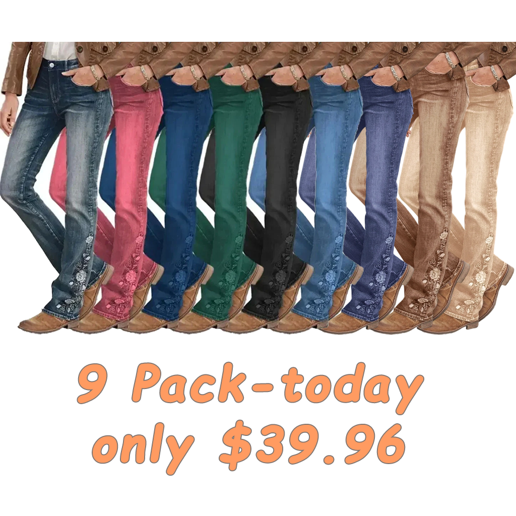 Mid-waist bootcut jeans with floral embroidery
