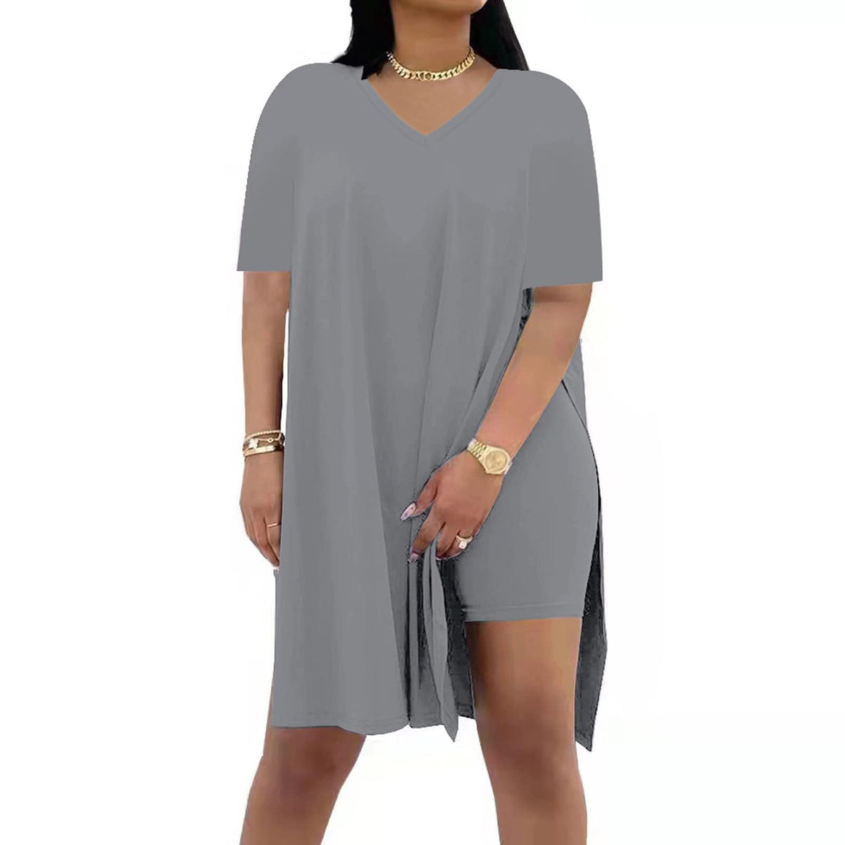 🔥 LAST DAY SALE – Women's Casual 2-Piece Outfit – Oversized Tunic & Biker Shorts