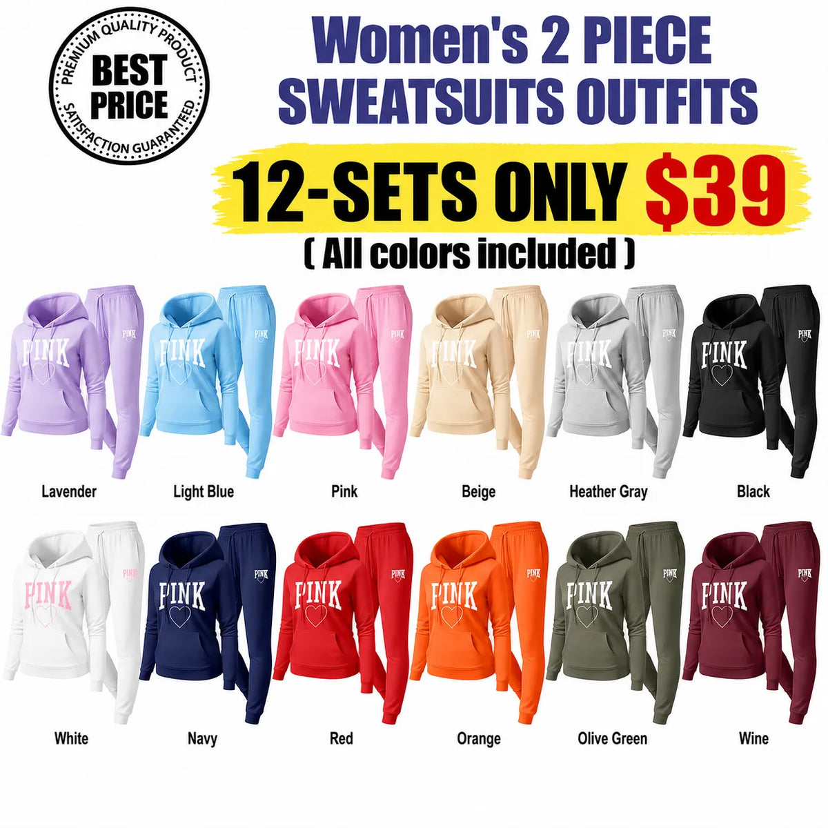 Women's Pink Heart Print Tracksuit