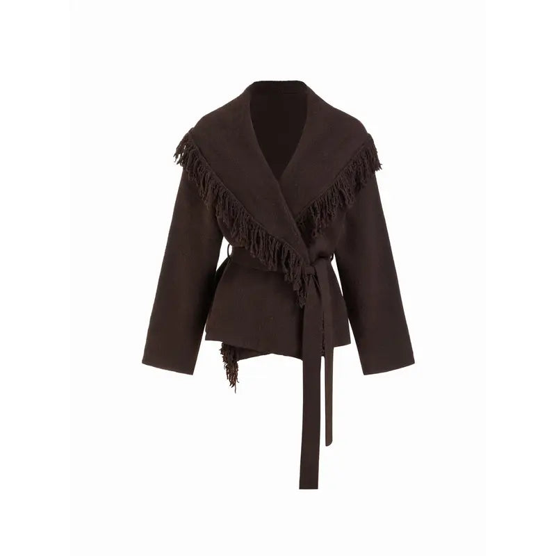 🔥 TODAY ONLY! LIMITED-TIME SALE! Cider Women's Fringed Wool-Blend Wrap Cardigan with Belt – Chic Beige | SHOP NOW!