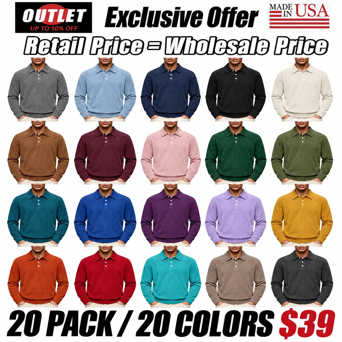 Men's Casual Comfortable Solid Lapel Long Sleeve Polo Shirt
