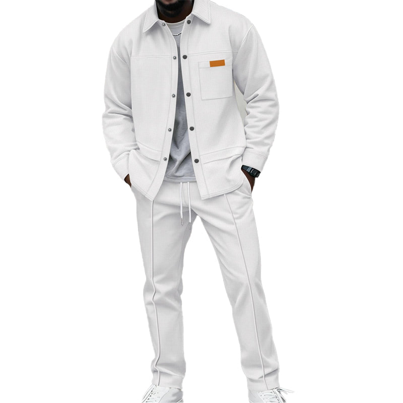 Casual two-piece set for men: jacket and pants in textured knit