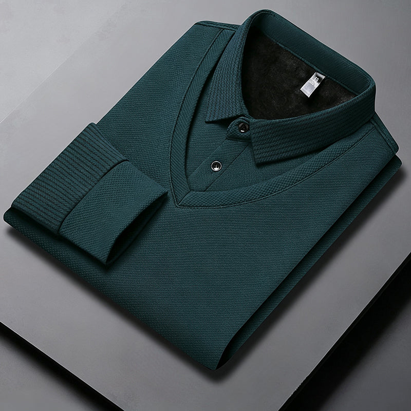 Herren-Langarmshirt im 2-in-1-Look mit Polokragen