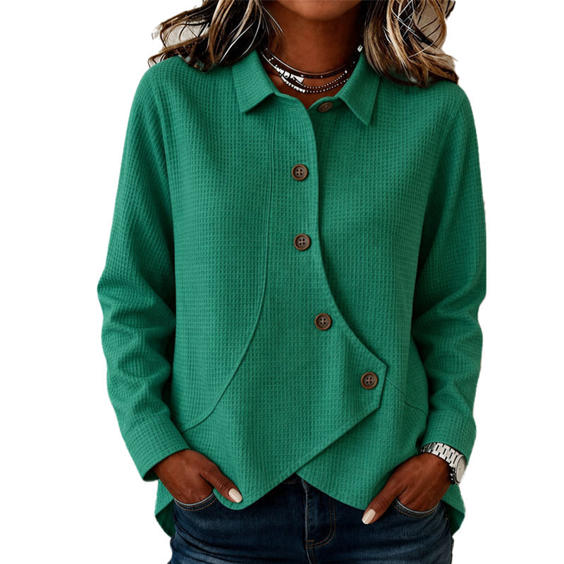 ✨Bestseller 👕 Weiches Waffelstrick-Top mit asymmetrischem Saum – Vielseitige Farben für jeden lässigen Anlass