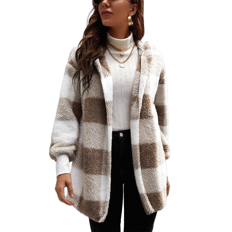 📢🎉50%Rabatt!!!🛍️✨Weites kapuzen-Cardigan für Damen mit Karo-Farblock-Design