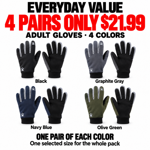 🏭 FACTORY LIMITED-TIME SALE | Everyday Full-Finger Gloves for Men & Women – 4 Pairs Only $21.99 | Comfortable Everyday Essential