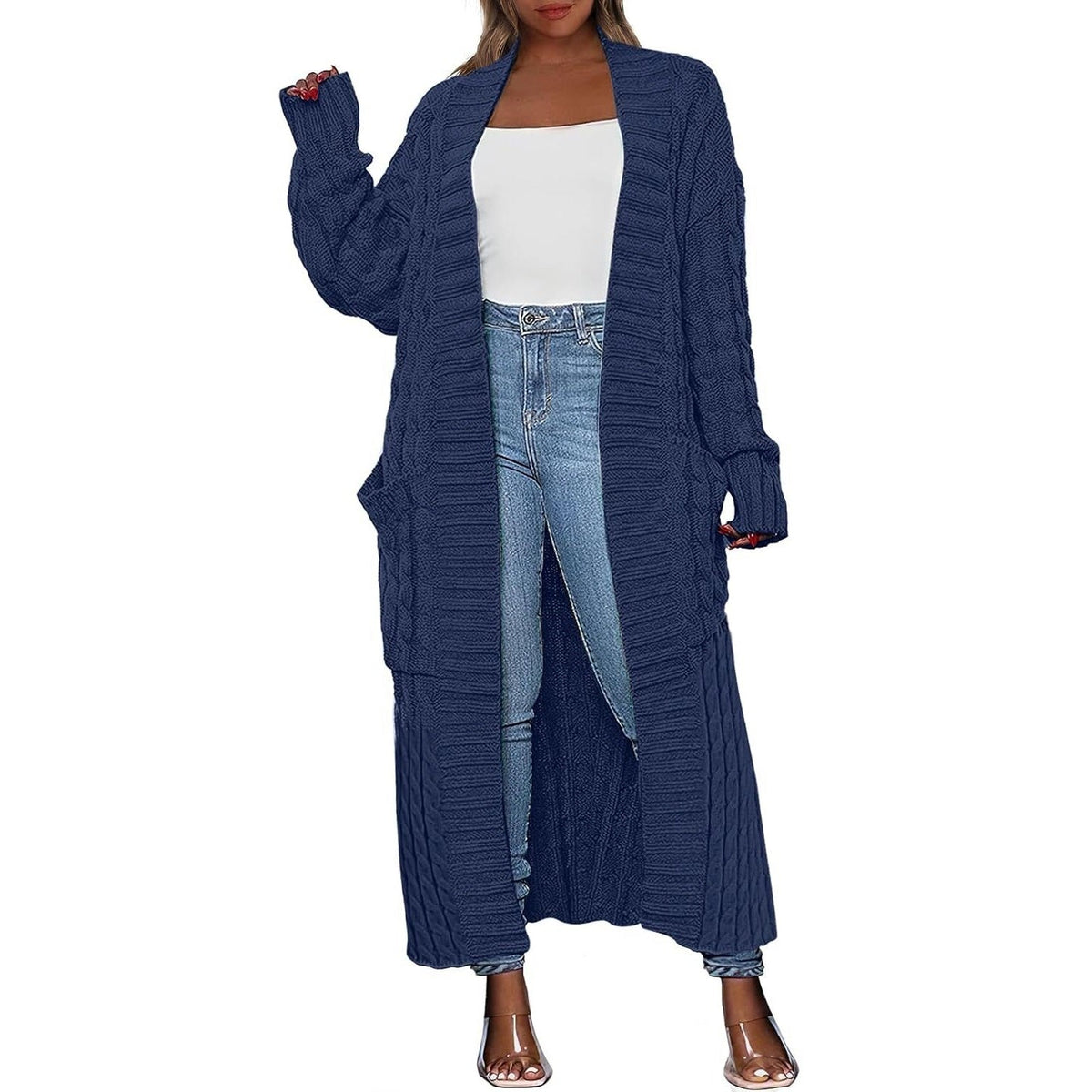 Women's Long Open Front Cardigan – Oversized Chunky Knit Duster Coat with Pockets, Cozy Soft Warm Sweater Jacket for Fall & Winter