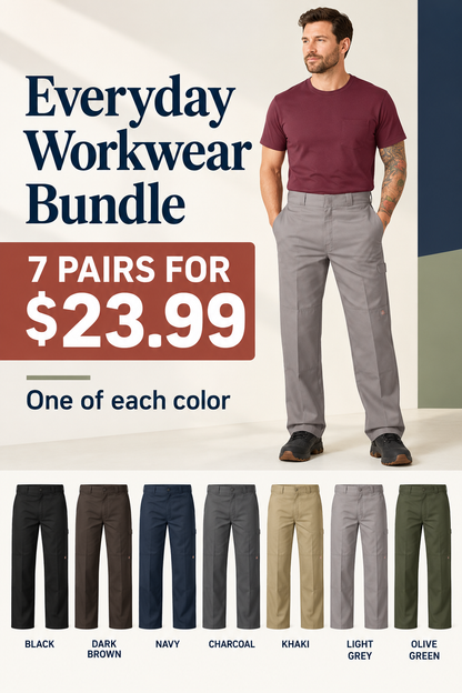Men's Loose Fit Double Knee Work Pants — 7 Pairs for $23.99