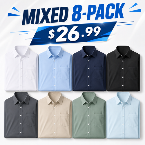 Limited Deal 8-Pack Men's Breathable Quick-Dry Stretch Short Sleeve Button-Front Shirts