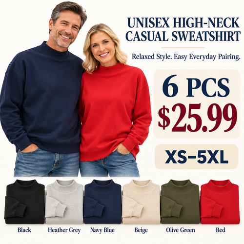 Unisex High-Neck Casual Sweatshirt | Relaxed Fit — 6-PACK ONLY $25.99