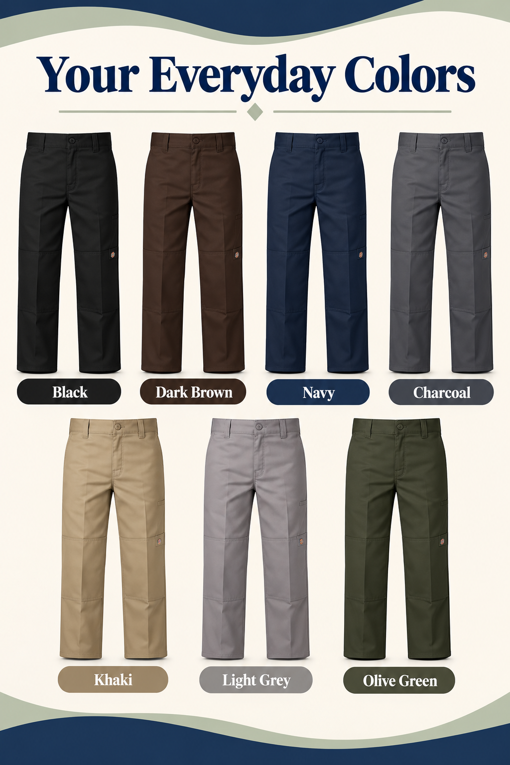 Men's Loose Fit Double Knee Work Pants — 7 Pairs for $23.99