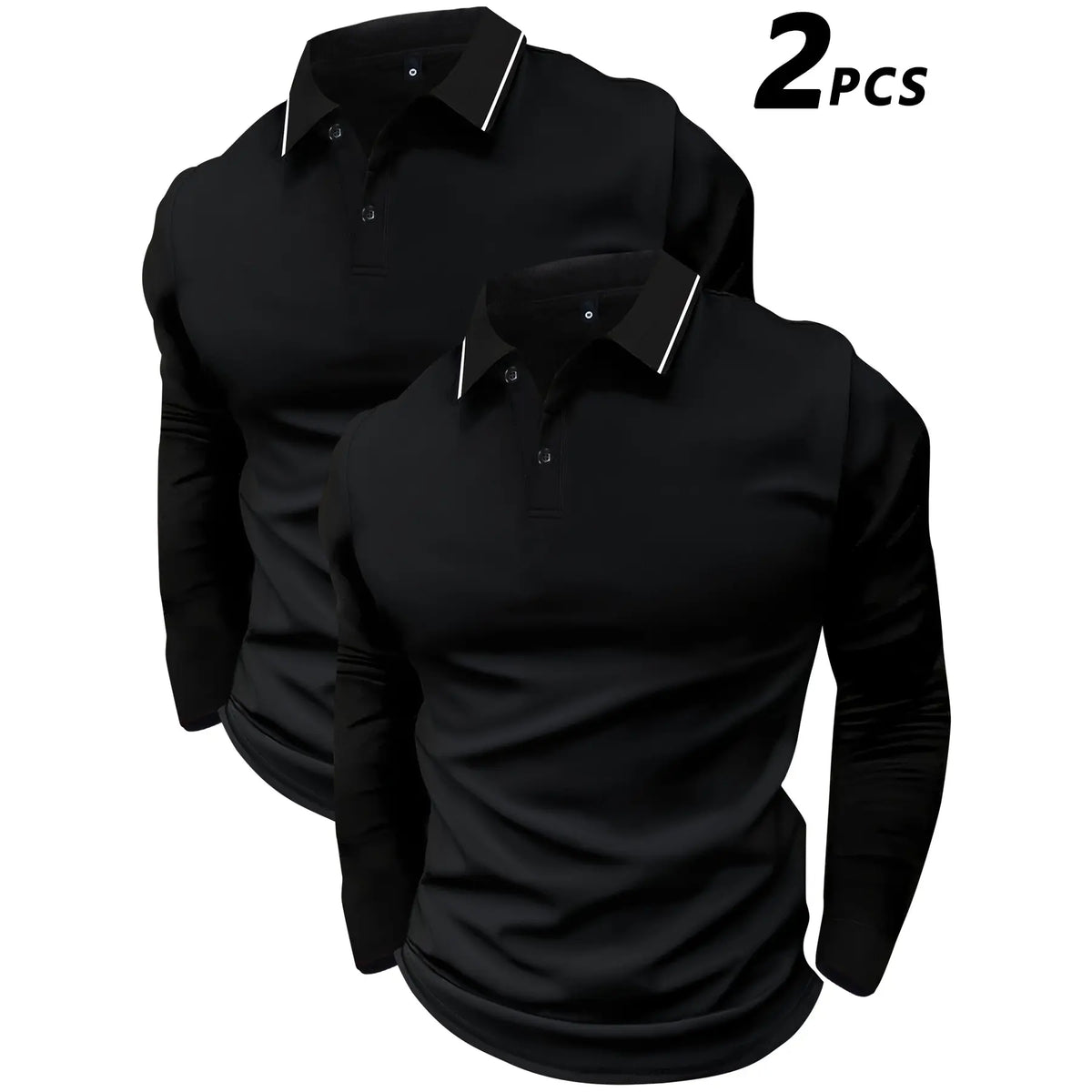 2-Pack Men's Long-Sleeved Lapel Polo Shirts