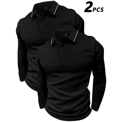 2-Pack Men's Long-Sleeved Lapel Polo Shirts