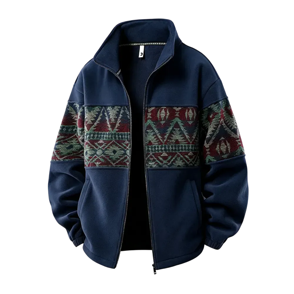 Men's Ethnic Pattern Full-Zip Fleece-Lined Long-Sleeve Jacket