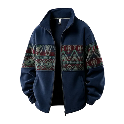 Men's Ethnic Pattern Full-Zip Fleece-Lined Long-Sleeve Jacket