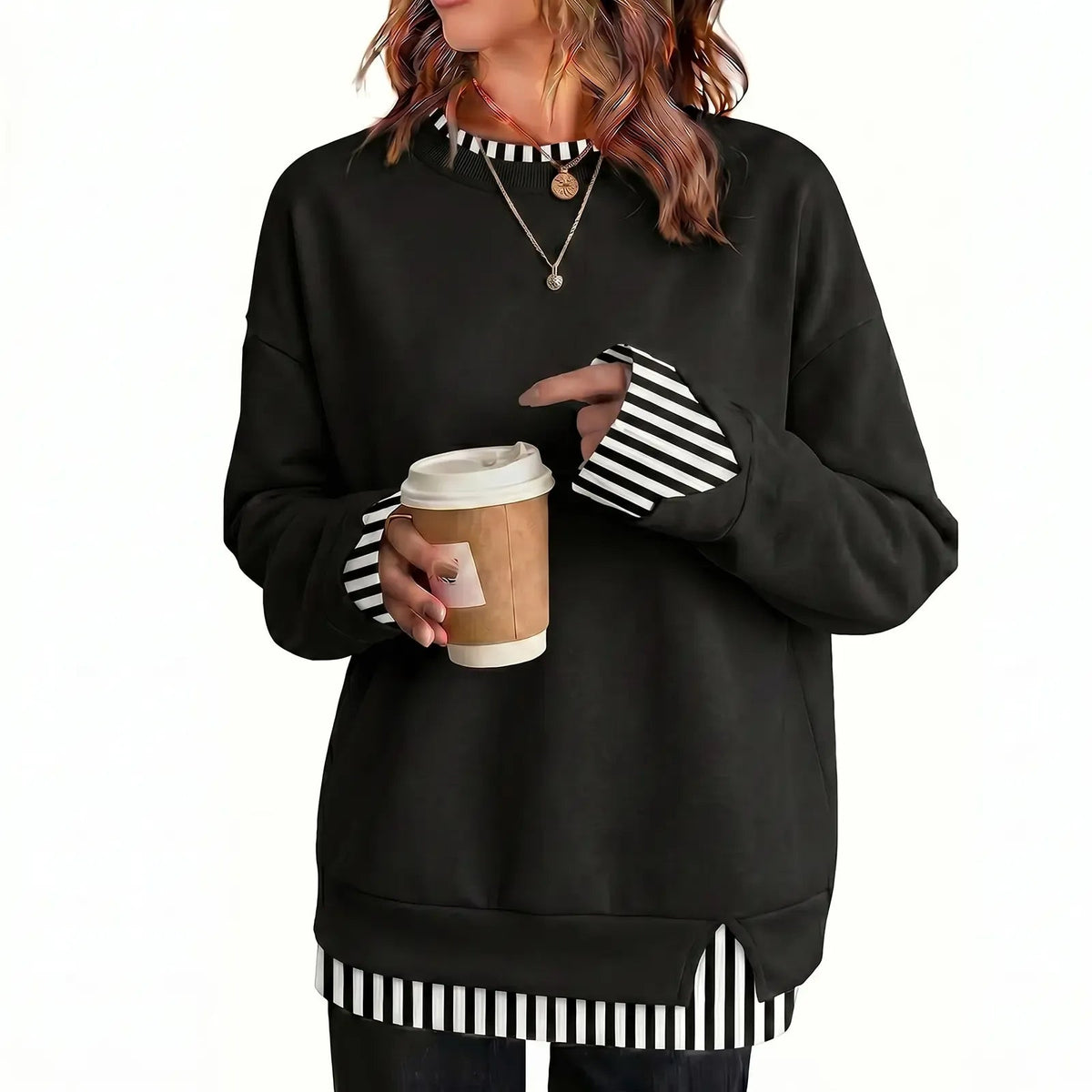 🍂 FALL SPECIAL |🔥 8 FOR ONLY $29.99! Women's Striped Patchwork Oversized Sweatshirts – Cozy Drop Shoulder Casual Tops