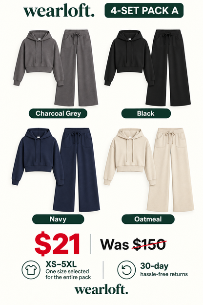 Cropped Hoodie & Wide-Leg Pants Sets | 6 Sets $24.99 / 4 Sets $21 | XS–5XL