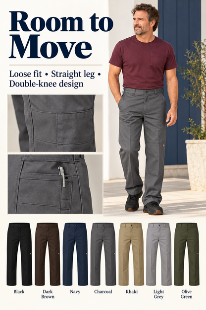 Men's Loose Fit Double Knee Work Pants — 7 Pairs for $23.99