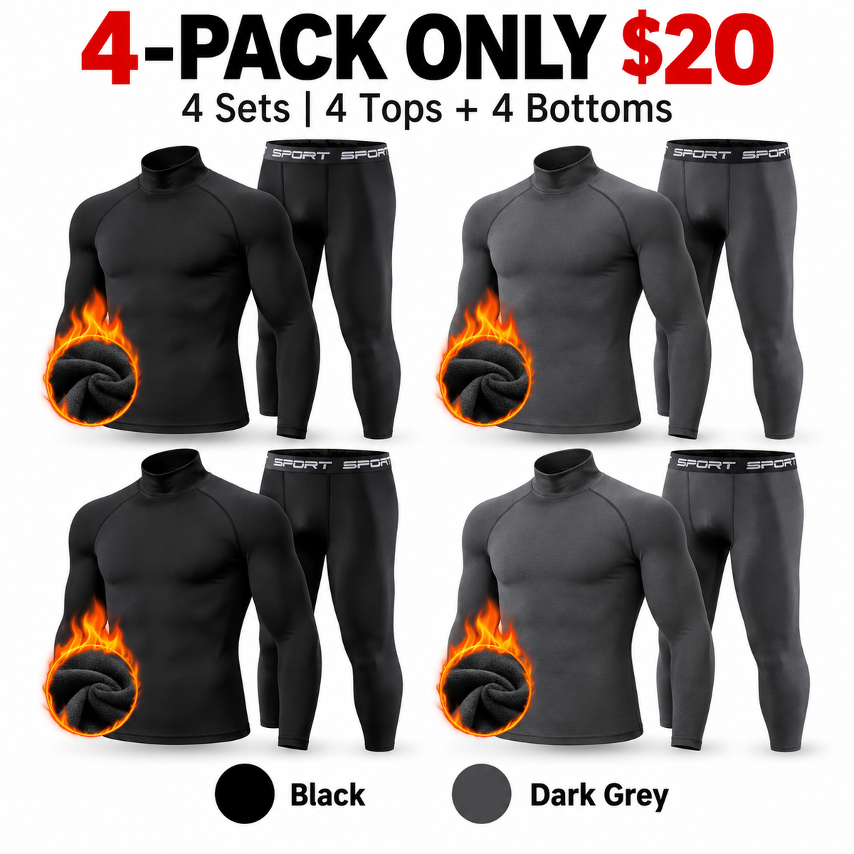 6-PACK ONLY $24---Men's Everyday Fleece-Lined Thermal Set