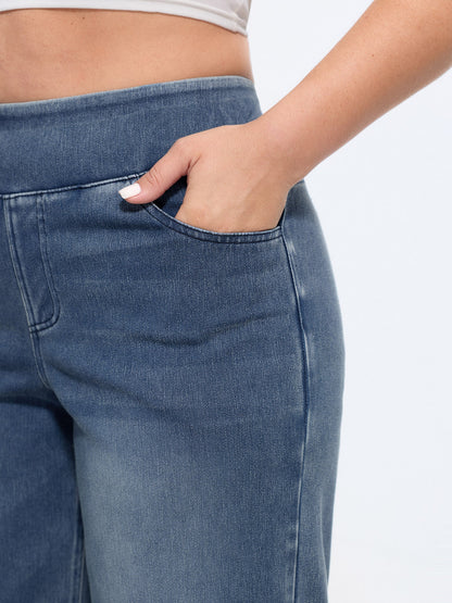 🔥 MAJOR SALE-Stretchy Pull-On Wide-Leg Knit Jeans