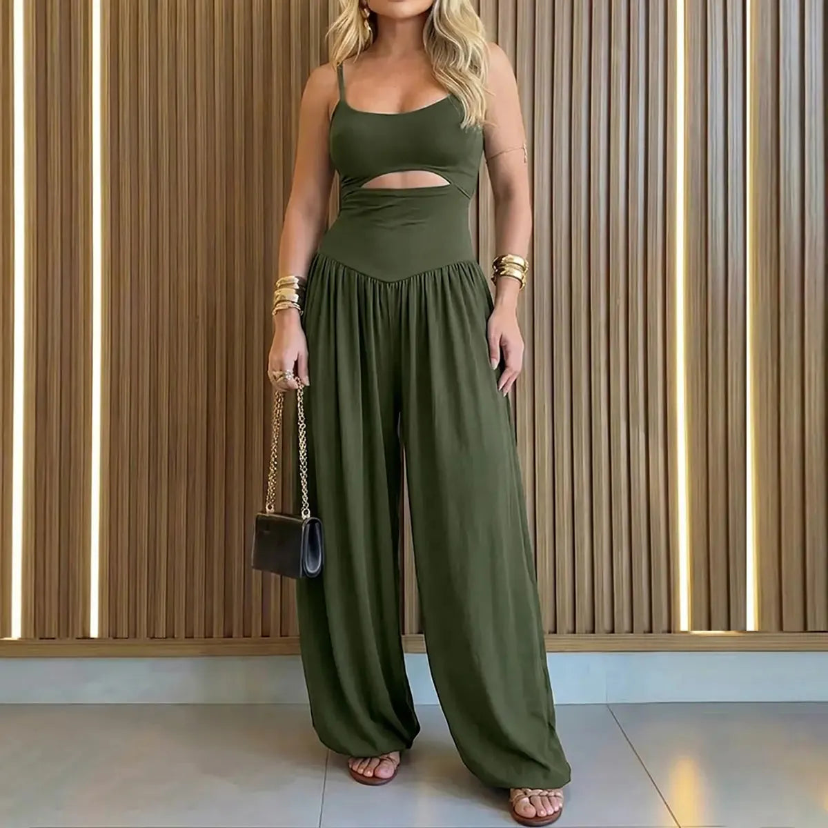 Women's Backless Cut-Out Cami Jumpsuit with Pockets