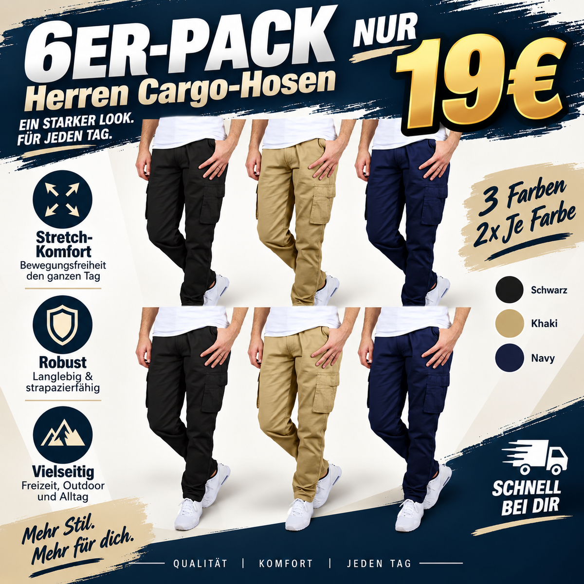 Herren Flex-Stretch Baumwoll-Cargohosen